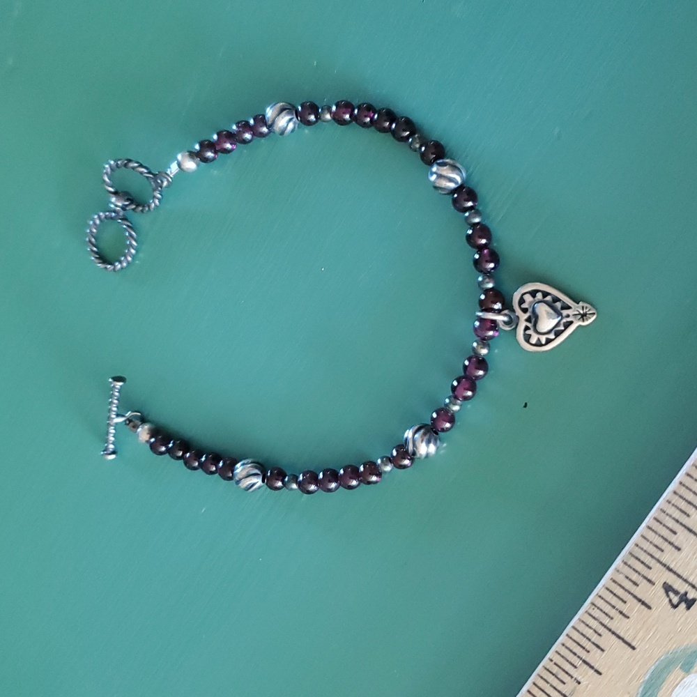 Silpada Silver and Garnet Stone Heart Charm Bracelet